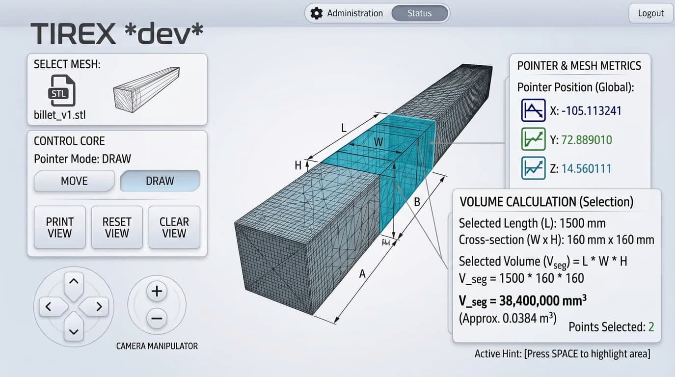 3D profilometer scan of a large billet – mesh and point cloud visualization